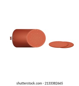 Salami sausage and slices isolated on background. Vector illustration.