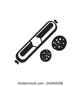 salami sausage with slices isolated on white background. vector simple black and white icon