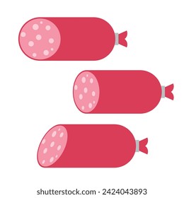 Salami, iluminación vectorial de salchichas, icono plano de salchichas