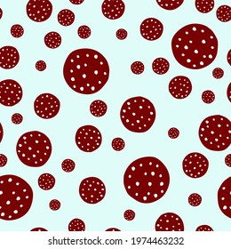 Salami seamless pattern. Sausage slices. Modern vector graphics. Endless pattern. Turquoise background.