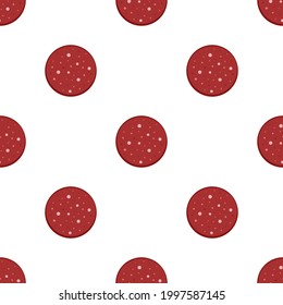 salami seamless pattern, sausage slices, pattern with slice of sausage salami on white background