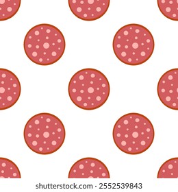 salami seamless pattern, sausage slices, pattern with slice of sausage salami on white background