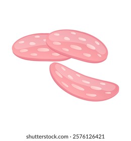 Salami slices in flat design. Deli butcher product, pepperoni sausage. Vector illustration isolated.