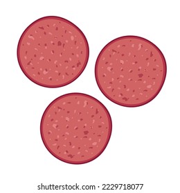 Salami-Scheiben, flache Vektorgrafik-Clipart einzeln auf weißem Hintergrund