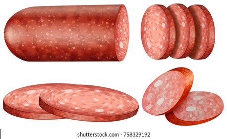 Salami slices on white background illustration