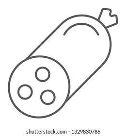 Salami thin line icon, food and meal, meat sign, vector graphics, a linear pattern on a white background, eps 10.