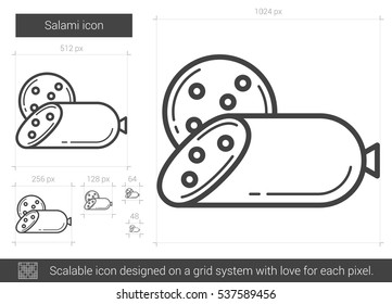 Salami vector line icon isolated on white background. Salami line icon for infographic, website or app. Scalable icon designed on a grid system.