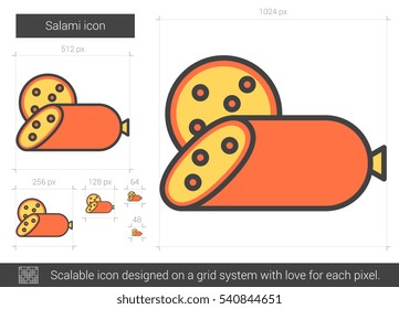 Salami vector line icon isolated on white background. Salami line icon for infographic, website or app. Scalable icon designed on a grid system.