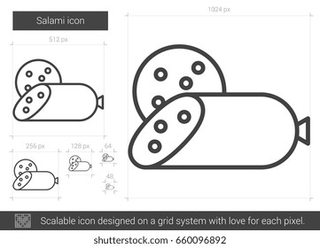 Salami vector line icon isolated on white background. Salami line icon for infographic, website or app. Scalable icon designed on a grid system.