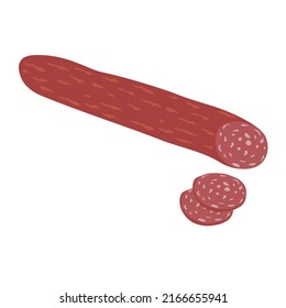 Salami whole and cut pieces, raw smoked meat sausage vector illustration