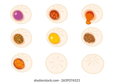 Salapao in various flavors on a white background	