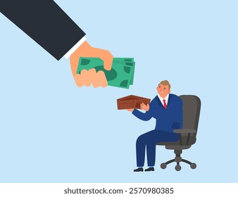 salari credit investment wages concep.big hand gives money to businessman with empty wallet  vector illustration