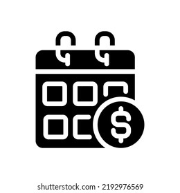 Salary Black Glyph Icon. Monthly Income. Regular Paycheck. Annual Earnings Schedule. Paid Leave. Employee Compensation. Silhouette Symbol On White Space. Solid Pictogram. Vector Isolated Illustration