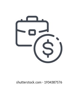 Salary and Business portfolio line icon. Briefcase with dollar coin vector outline sign.