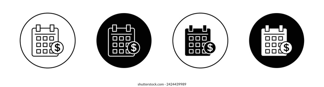 Salary Day Icon Set. Salary Payment paid calender vector symbol in a black filled and outlined style. Payday Countdown Sign.