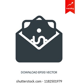 Salary in envelope icon. Vector dollar bills in envelope minimal icon. Corruption concept symbol in thin line style