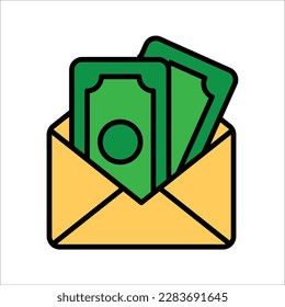 Salary in envelope icon. Vector dollar bills in envelope minimal icon. Corruption concept, vector illustration on white background