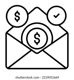 Salario en sobre. Aumento salarial, nómina de dinero, ingresos de compensación, concepto de ilustración de vector de calidad premium. símbolo de icono de línea.
