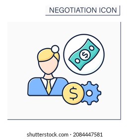 Salary expectations color icon. Interview question. Thinking about the expected salary taking into personal skills and abilities. Negotiation concept. Isolated vector illustration