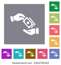 Salary flat icons on simple color square backgrounds