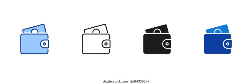 Salary icon set containing line, blue and glyph style vector icons