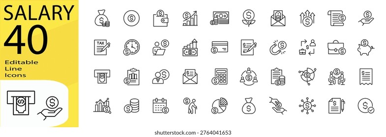 Salary icon set. Editable stroke.