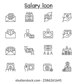Salary icon set in thin line style