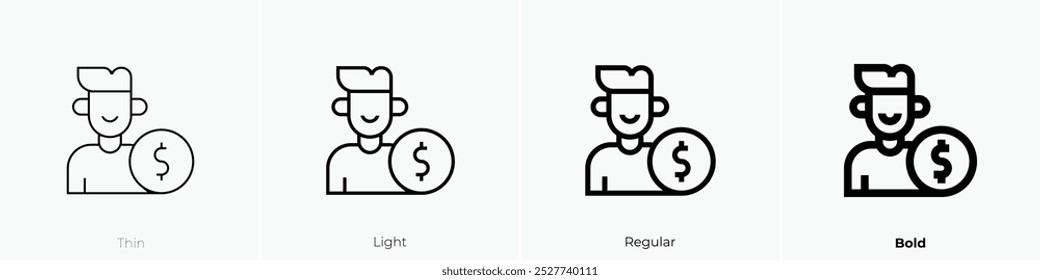 icono de salario. Diseño de estilo delgado, ligero, regular y audaz aislado sobre fondo blanco