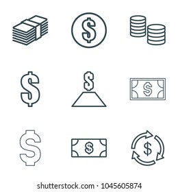 Salary icons. set of 9 editable outline salary icons such as money, money