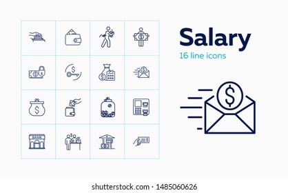 Salary icons. Set of line icons. Saving, purse, buying. Money concept. Vector illustration can be used for topics like finance, banking, business
