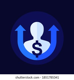 salary increase, growth icon, flat vector