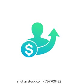 salary increase icon isolated on white