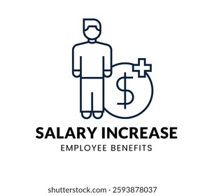 Salary Increase line Icon Set . Employee Benefit . Vector Illustration