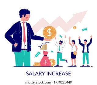 Salary increase, vector flat illustration. Boss offering employees pay raise. Wage increase concept for web banner, website page etc.