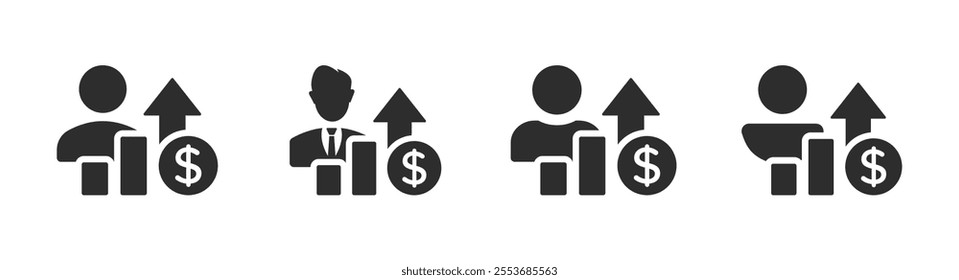 Salary increase vector icon design concepts. Vector salary increase icons set