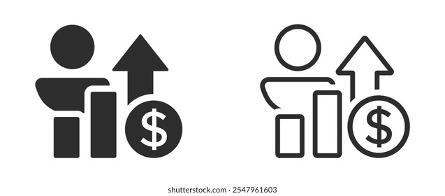 Salary increase vector icon designs set. Salary increase vector icon