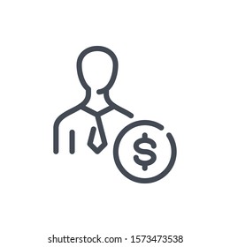 Salary line icon. Business person with dollar coin vector outline sign.