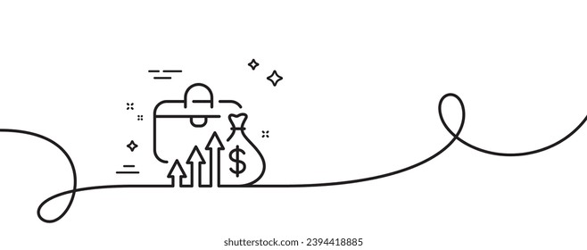 Icono de línea de sueldo. Una línea continua con curl. Aumentar el signo de inversión. Símbolo de inflación. Cinta de esquema único de sueldo. Patrón de curva de bucle. Vector