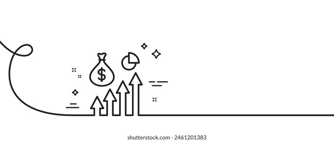 Salary line icon. Continuous one line with curl. Increase invest money sign. Inflation symbol. Salary single outline ribbon. Loop curve pattern. Vector