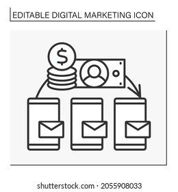  Salary line icon. Share mailing list to customers smartphones.Digital marketing concept. Isolated vector illustration. Editable stroke