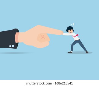 Salary Man Is being pushed by the large business hand. Business inevitably has obstacles.