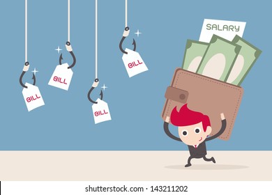 salary man and bill payment, cartoon vector