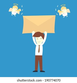 Salary man or businessman getting mail or a bonus 