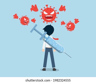 Salary man Carries Big Vaccine Syringe Ready to Fight Coronavirus Covid
Having a vaccine, don't be afraid of the virus.
