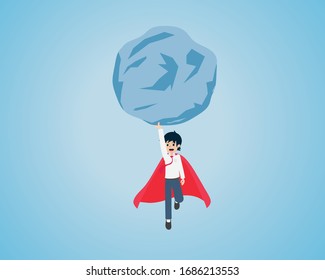 Salary Man Holding a giant rock with one hand. Prepare a good business plan. Everything is easy.