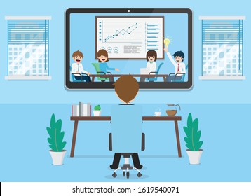 Salary Man Are meeting with colleagues using technology Video conference.