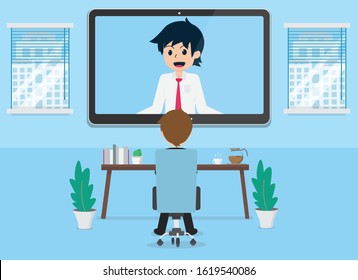 Salary Man Are meeting using technology Video conference