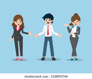 Salary Man is Posing for a presentation with colleagues. Congratulate Presentation Welcome