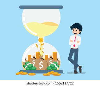 Salary Man Stand and watch the giant hourglass that is making money for him.
Time is important. Passive Income