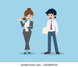 Salary Man are Standing with a Document and Watching Colleagues Present Information.